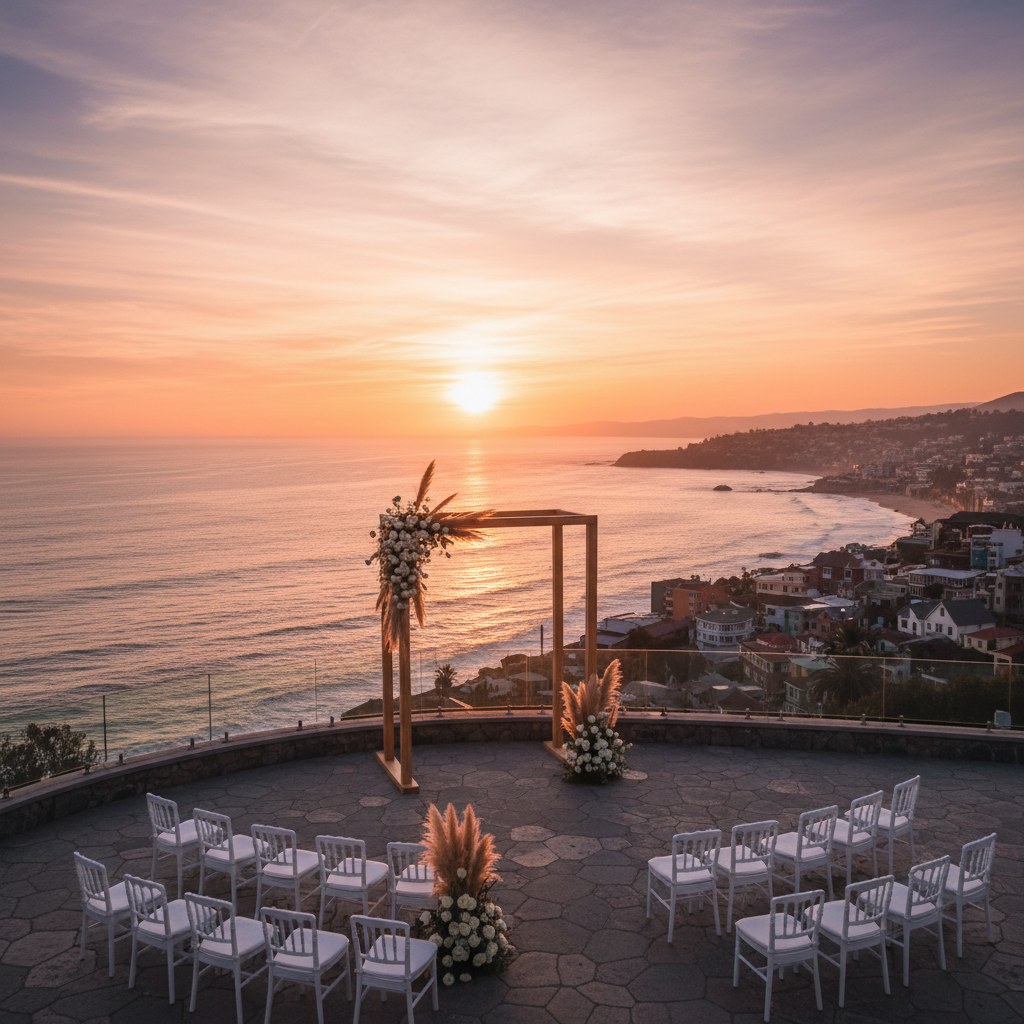 Ceremonia al atardecer en terraza frente al Pacífico en Valparaíso